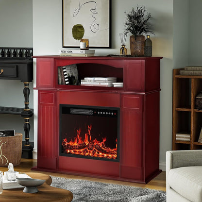 BOSSIN Cheminée électrique 43 pouces avec manteau, insert de cheminée électrique 23 pouces, meuble TV indépendant avec foyer en bois