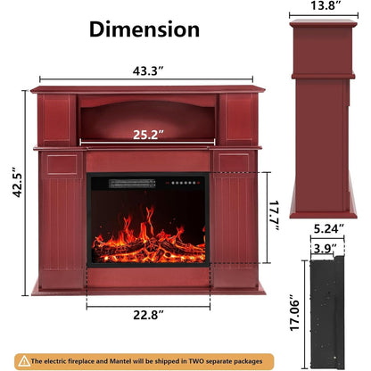 BOSSIN Cheminée électrique 43 pouces avec manteau, insert de cheminée électrique 23 pouces, meuble TV indépendant avec foyer en bois