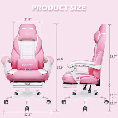Chaise de jeu de style course BOSSIN, chaise de jeu pour joueurs grands et lourds (jusqu'à 136 kg), chaise de bureau à dossier haut.