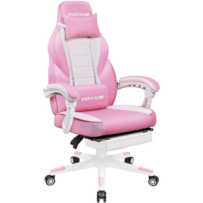 Chaise de jeu de style course BOSSIN, chaise de jeu pour joueurs grands et lourds (jusqu'à 136 kg), chaise de bureau à dossier haut.