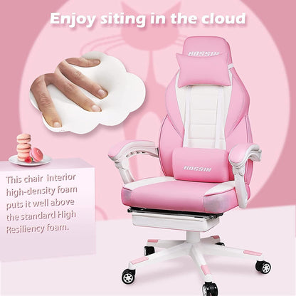 Chaise de jeu de style course BOSSIN, chaise de jeu pour joueurs grands et lourds (jusqu'à 136 kg), chaise de bureau à dossier haut.