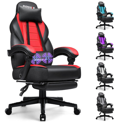 Chaise de jeu de style course BOSSIN, chaise de jeu pour joueurs grands et lourds (jusqu'à 136 kg), chaise de bureau à dossier haut.