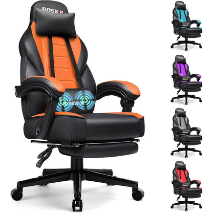 Chaise de jeu de style course BOSSIN, chaise de jeu pour joueurs grands et lourds (jusqu'à 136 kg), chaise de bureau à dossier haut.