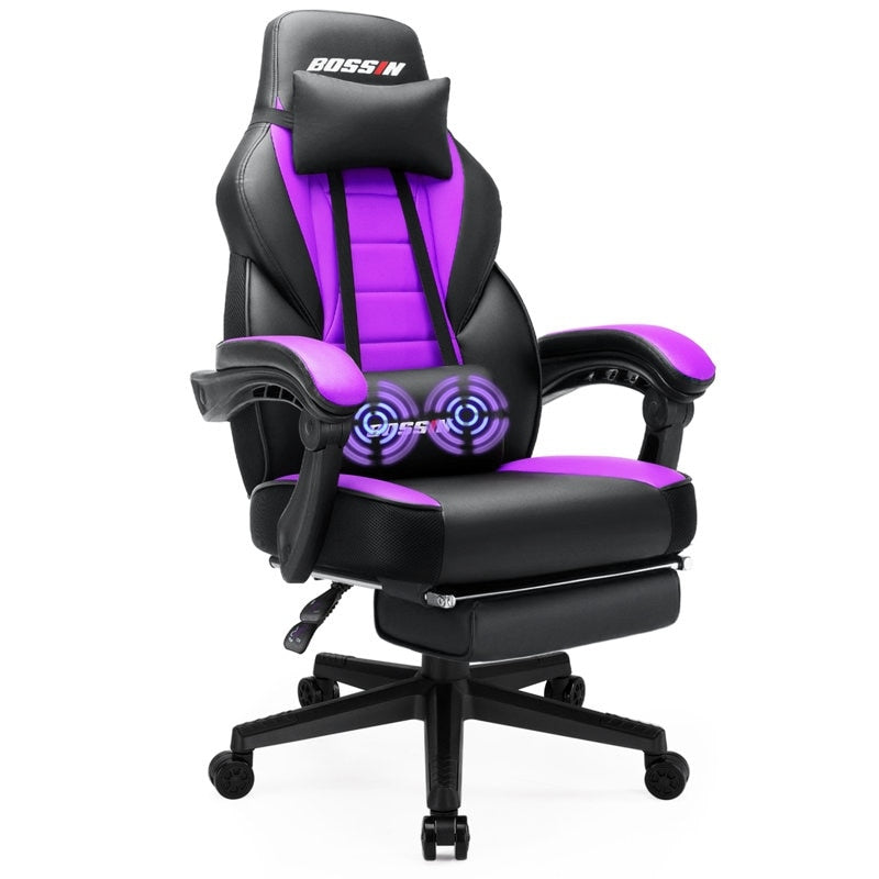 Chaise de jeu de style course BOSSIN, chaise de jeu pour joueurs grands et lourds (jusqu'à 136 kg), chaise de bureau à dossier haut.