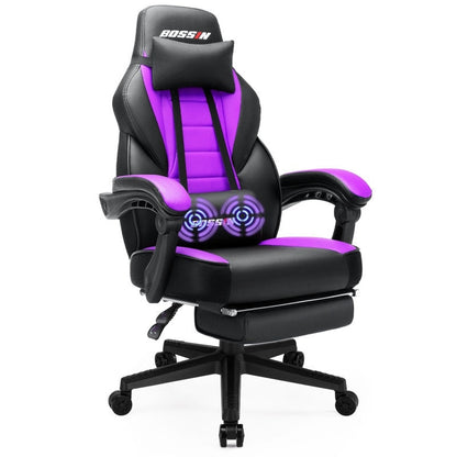 Chaise de jeu de style course BOSSIN, chaise de jeu pour joueurs grands et lourds (jusqu'à 136 kg), chaise de bureau à dossier haut.
