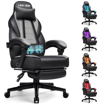 Chaise de jeu de style course BOSSIN, chaise de jeu pour joueurs grands et lourds (jusqu'à 136 kg), chaise de bureau à dossier haut.