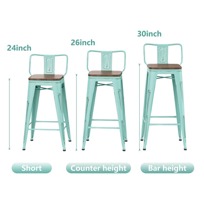 Tabourets de bar avec dossier, lot de 4, tabourets de bar industriels en métal avec assises en bois