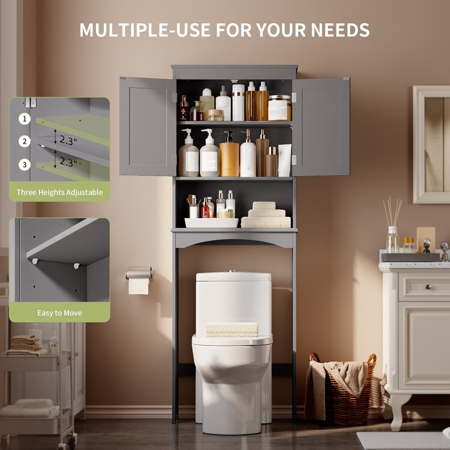 Meuble de rangement pour salle de bain, meuble de rangement pour WC, étagère de salle de bain au-dessus des toilettes, gain de place pour WC
