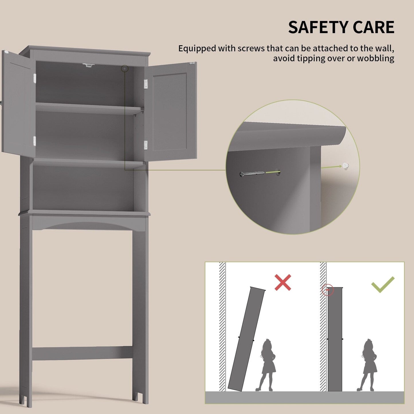 Meuble de rangement pour salle de bain, meuble de rangement pour WC, étagère de salle de bain au-dessus des toilettes, gain de place pour WC
