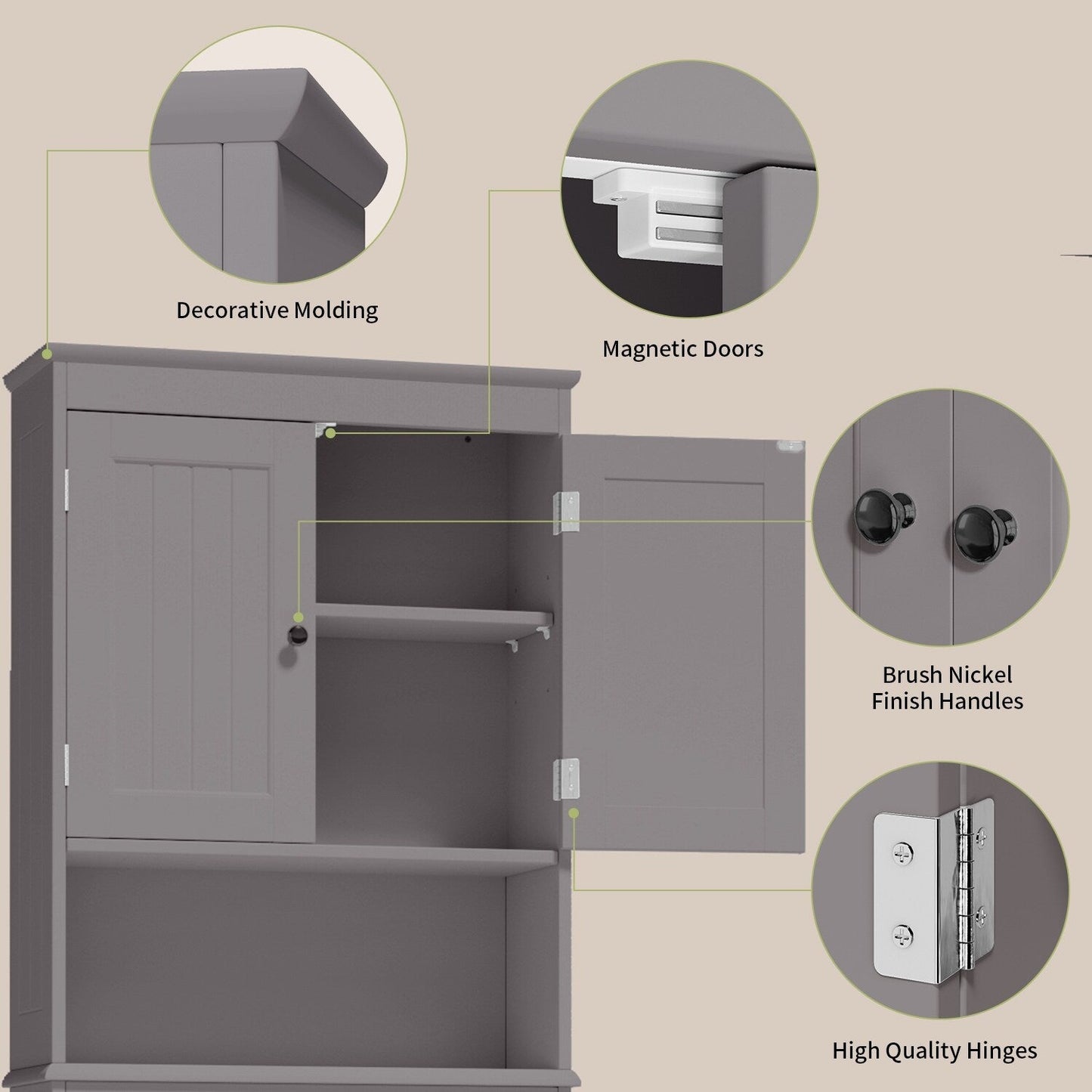 Meuble de rangement pour salle de bain, meuble de rangement pour WC, étagère de salle de bain au-dessus des toilettes, gain de place pour WC