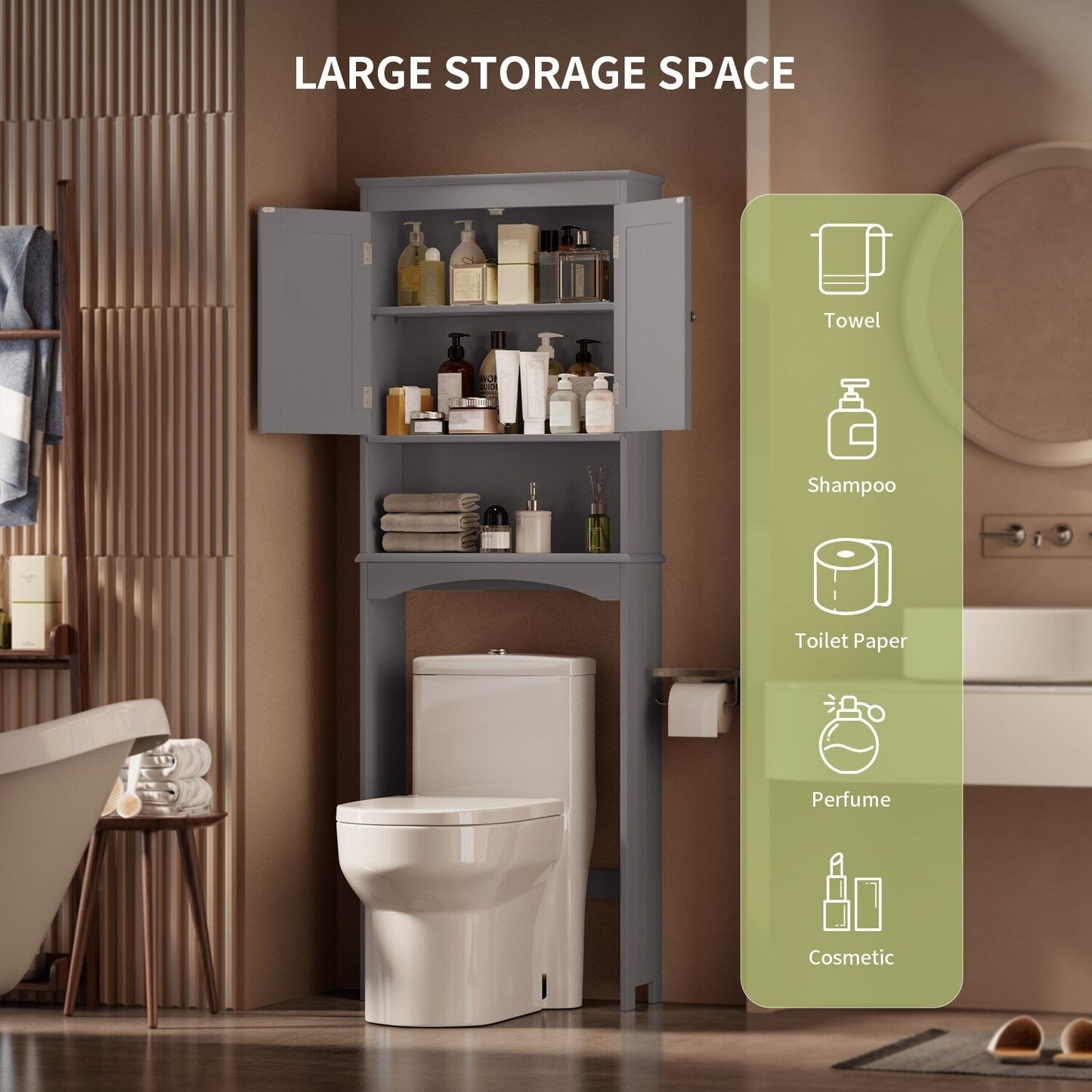 Meuble de rangement pour salle de bain, meuble de rangement pour WC, étagère de salle de bain au-dessus des toilettes, gain de place pour WC