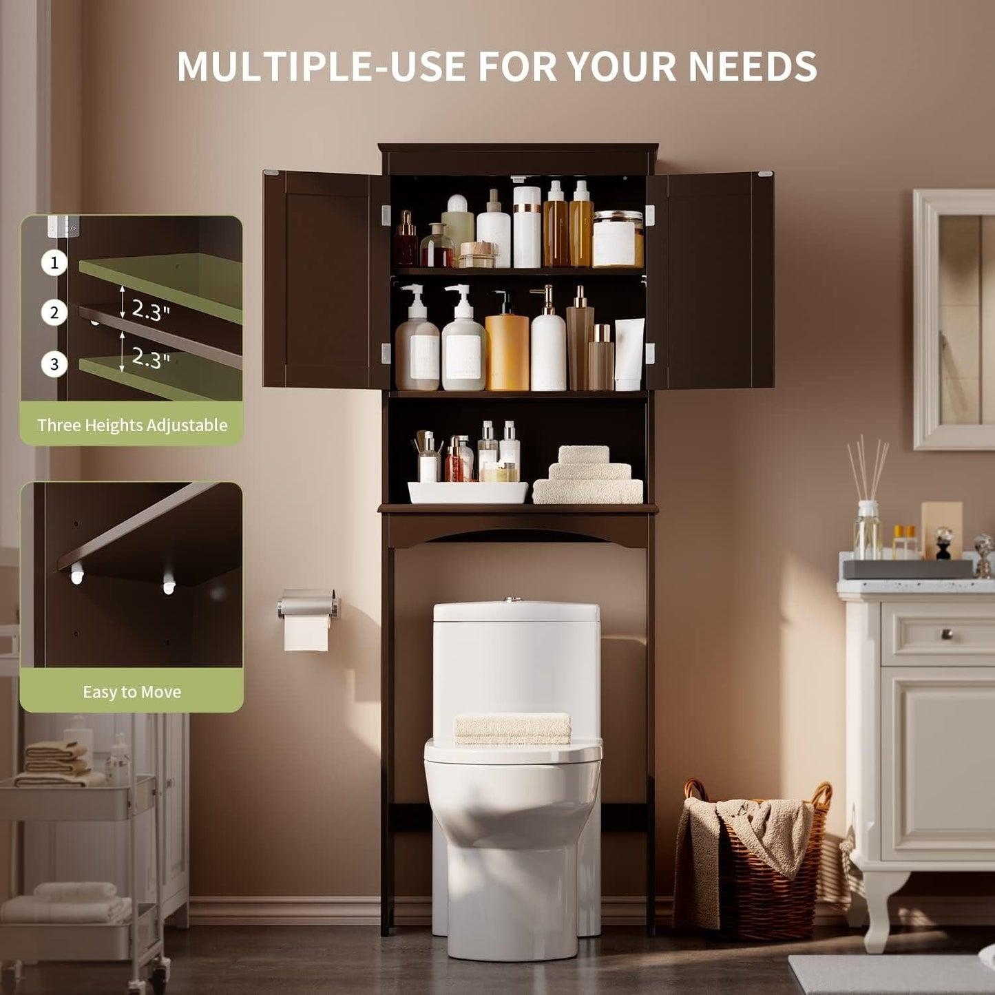 Meuble de rangement pour salle de bain, meuble de rangement pour WC, étagère de salle de bain au-dessus des toilettes, gain de place pour WC