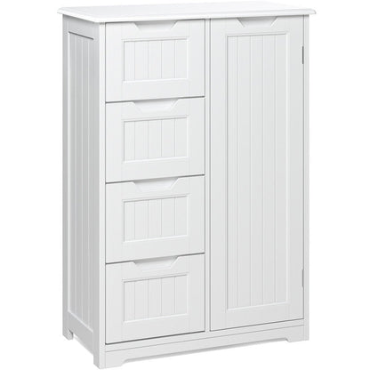 Meuble de rangement pour salle de bain, meuble de rangement au sol avec 4 tiroirs et étagère réglable