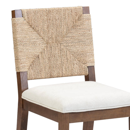 Tabouret de bar Beacon Bohemian Boucle, chaise de comptoir rembourrée avec cadre en bois massif et dossier en jonc tressé.