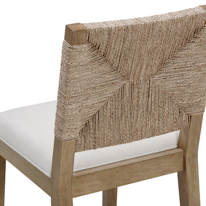 Tabouret de bar Beacon Bohemian Boucle, chaise de comptoir rembourrée avec cadre en bois massif et dossier en jonc tressé.