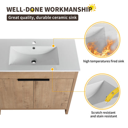 Meuble-lavabo de salle de bain Beingnext 24/30/36 avec lavabo, meuble-lavabo de salle de bain autoportant avec porte à fermeture amortie et étagère réglable