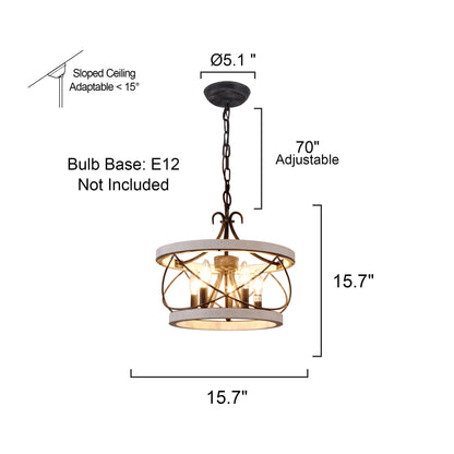 Bella Depot Lustre en bois rustique à 5 lumières, éclairage à intensité variable, luminaire suspendu de style farmhouse réglable de 15,7 pouces pour îlot de cuisine