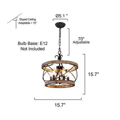 Bella Depot Lustre en bois rustique à 5 lumières, éclairage à intensité variable, luminaire suspendu de style farmhouse réglable de 15,7 pouces pour îlot de cuisine