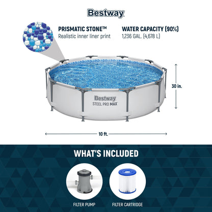 Bestway Steel Pro MAX Piscine hors sol ronde de 3 m de diamètre (10 pieds) et 76 cm de hauteur (30 pouces) avec pompe - 3 m x 76 cm.