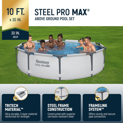Bestway Steel Pro MAX Piscine hors sol ronde de 3 m de diamètre (10 pieds) et 76 cm de hauteur (30 pouces) avec pompe - 3 m x 76 cm.