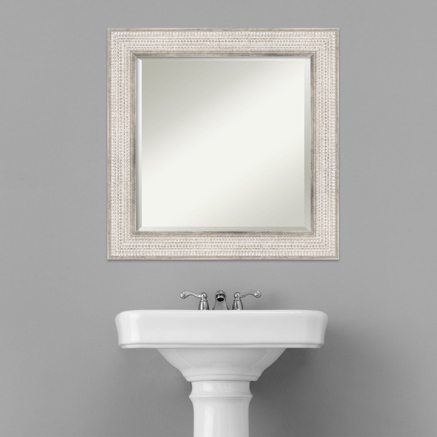 Miroir mural de salle de bain en bois biseauté - Cadre argenté Trellis - Trellis Argenté