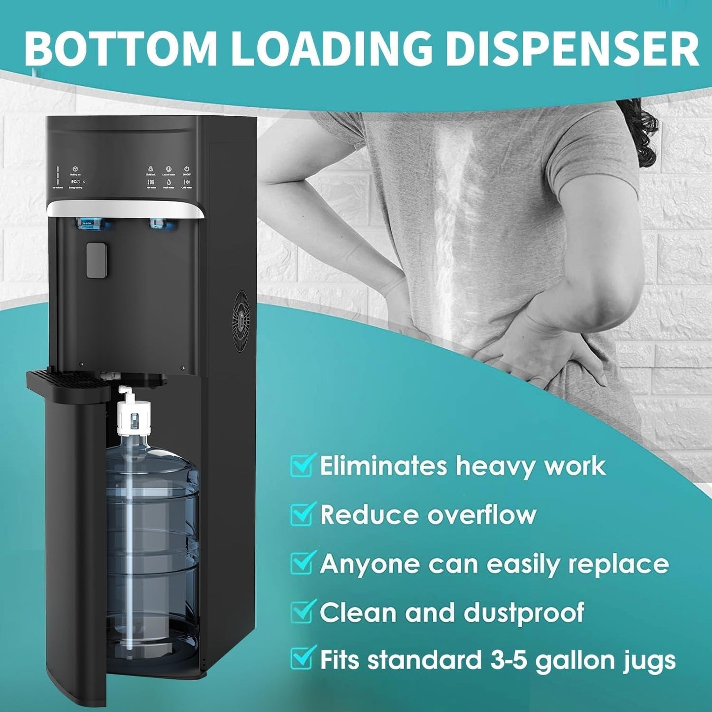 Distributeurs d'eau chaudes et froides 3 en 1 noirs avec machine à glaçons