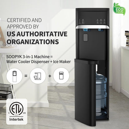 Distributeurs d'eau chaudes et froides 3 en 1 noirs avec machine à glaçons