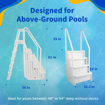 Escalier de piscine Blue Wave Easy Step avec échelle extérieure pour piscines hors sol - 82,5 cm L x 142,2 cm P x 205,7 cm H