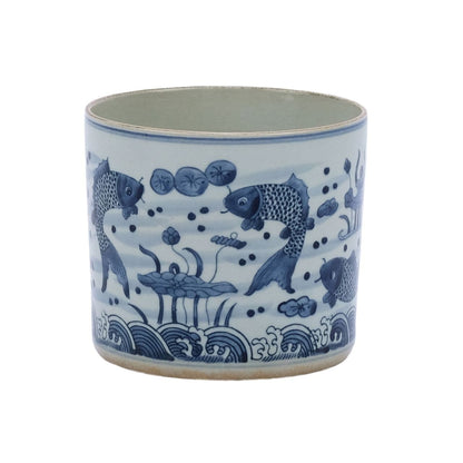 Pot à orchidée bleu et blanc en forme de poisson