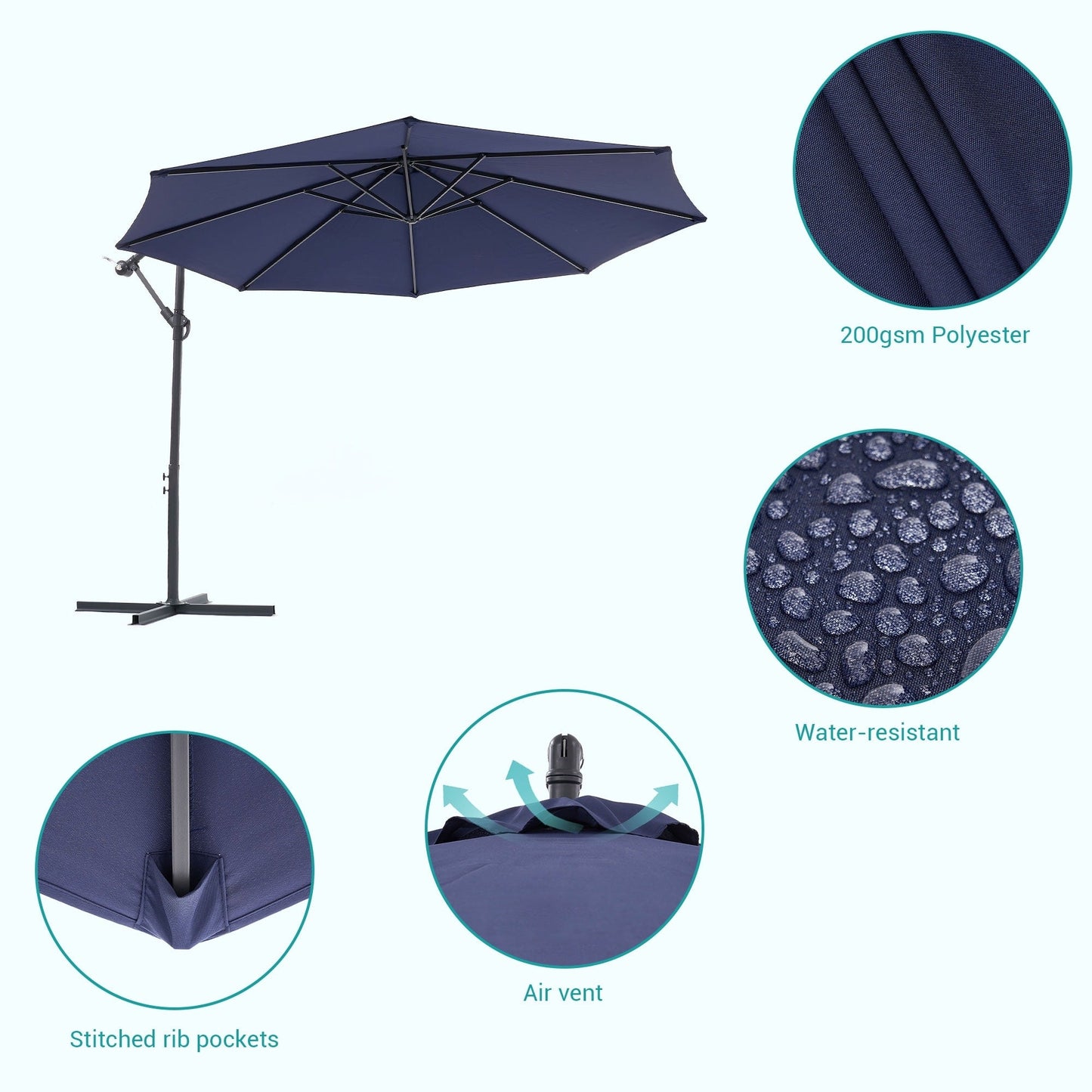 Parasol de jardin déporté BONOSUKI 10 pieds, parasol suspendu d'extérieur
