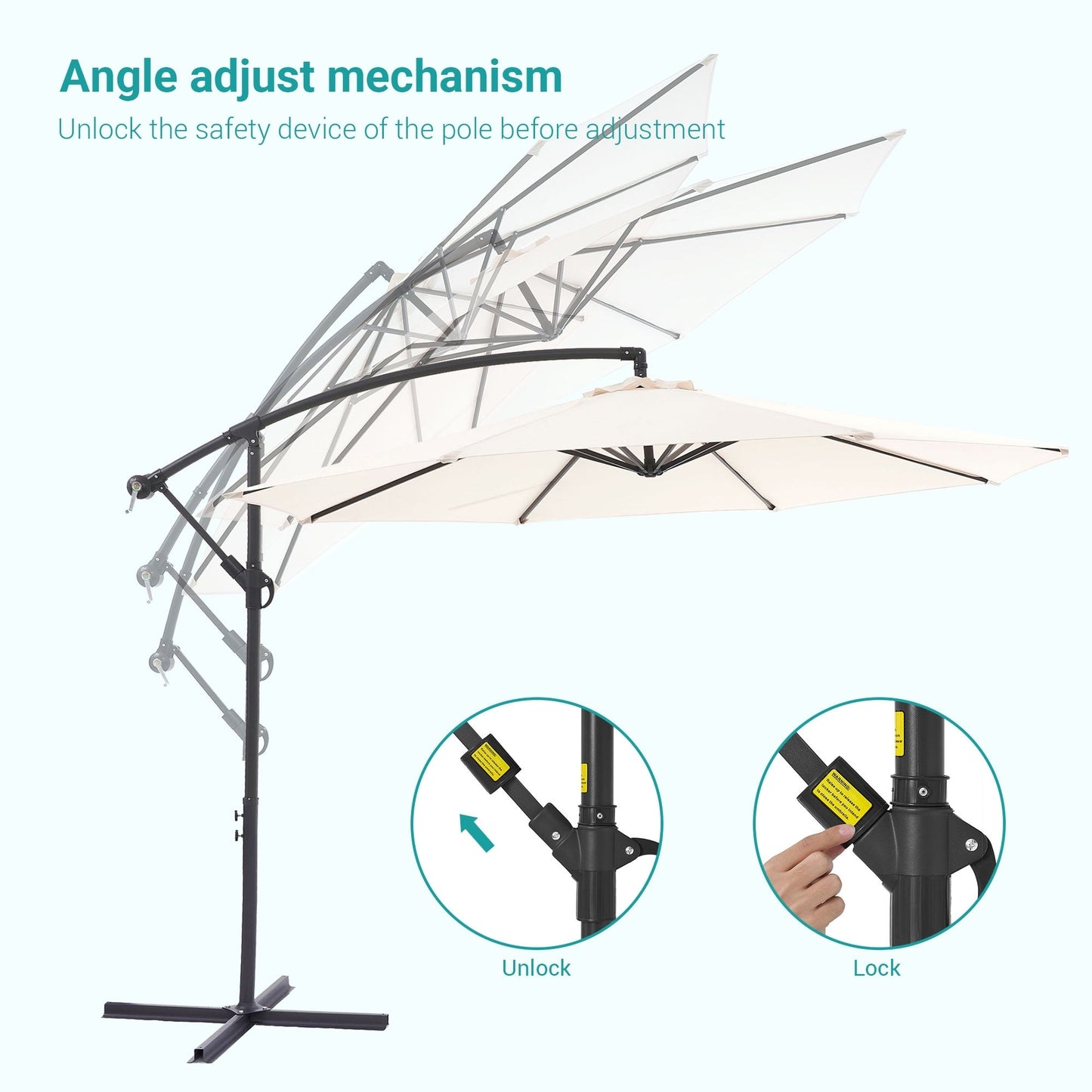 Parasol de jardin déporté BONOSUKI 10 pieds, parasol suspendu d'extérieur