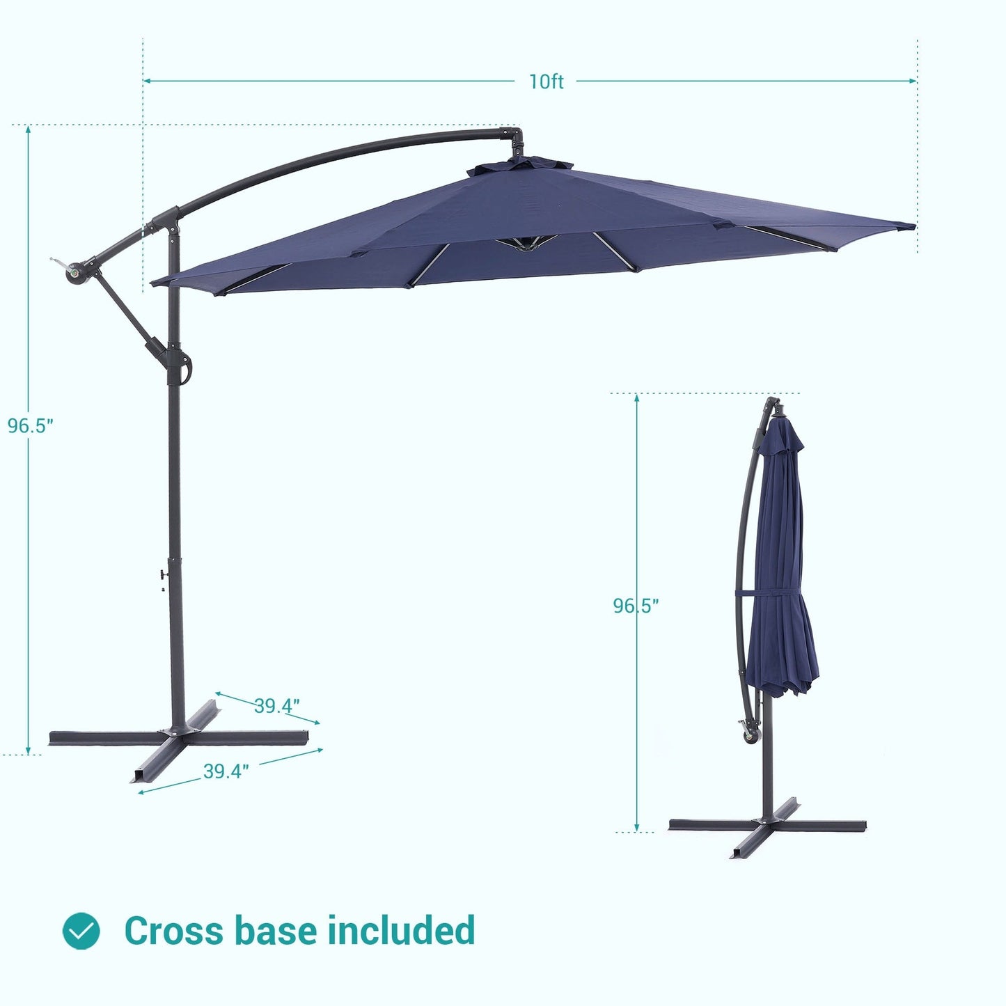 Parasol de jardin déporté BONOSUKI 10 pieds, parasol suspendu d'extérieur