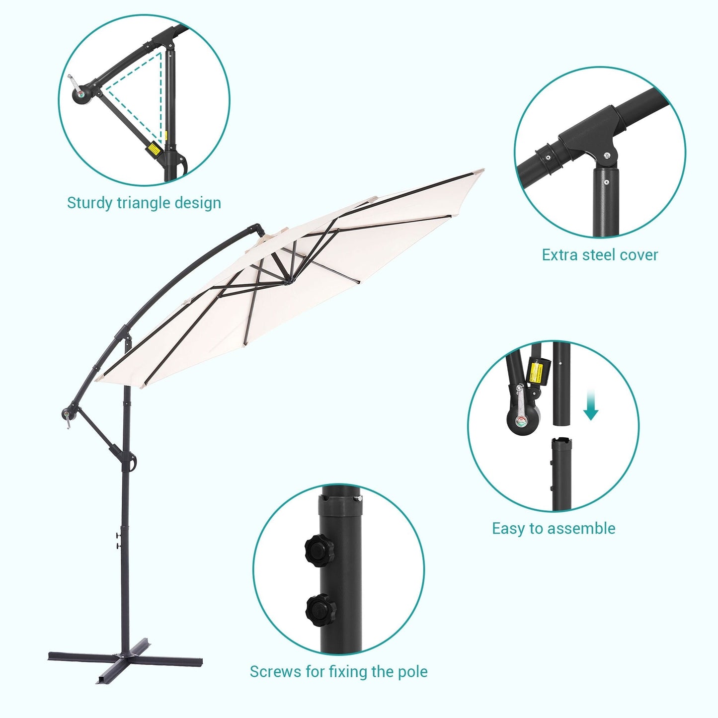 Parasol de jardin déporté BONOSUKI 10 pieds, parasol suspendu d'extérieur