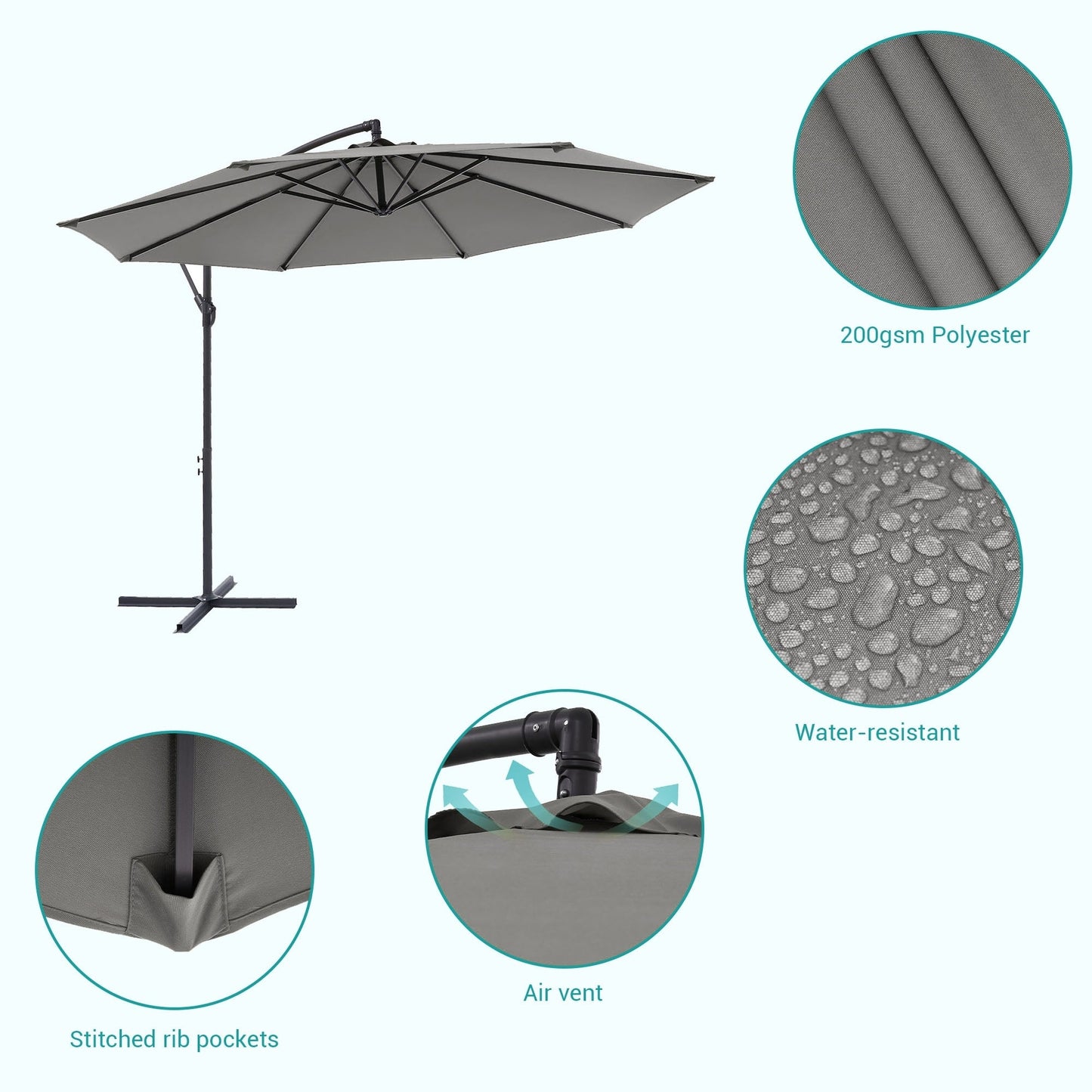 Parasol de jardin déporté BONOSUKI 10 pieds, parasol suspendu d'extérieur