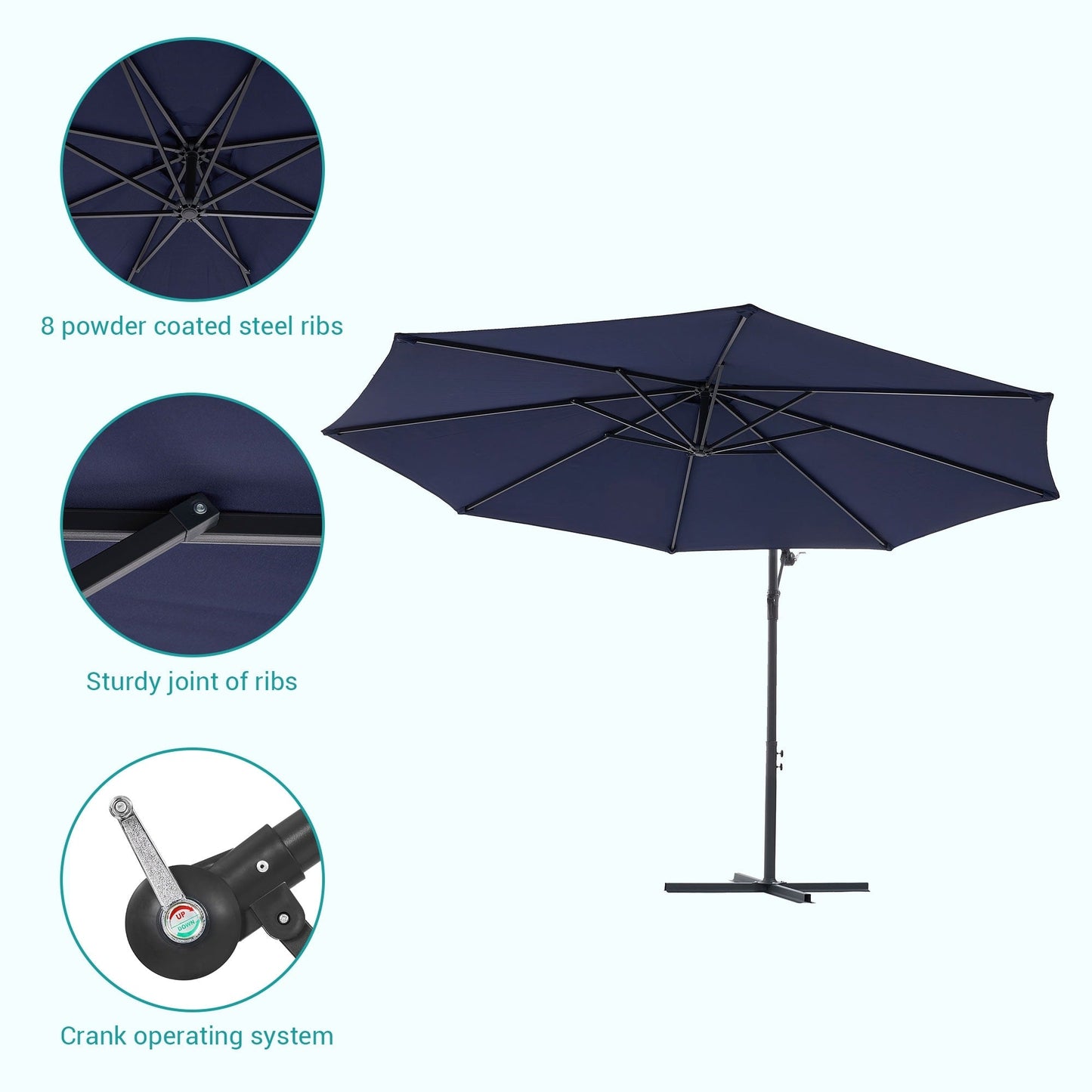 Parasol de jardin déporté BONOSUKI 10 pieds, parasol suspendu d'extérieur