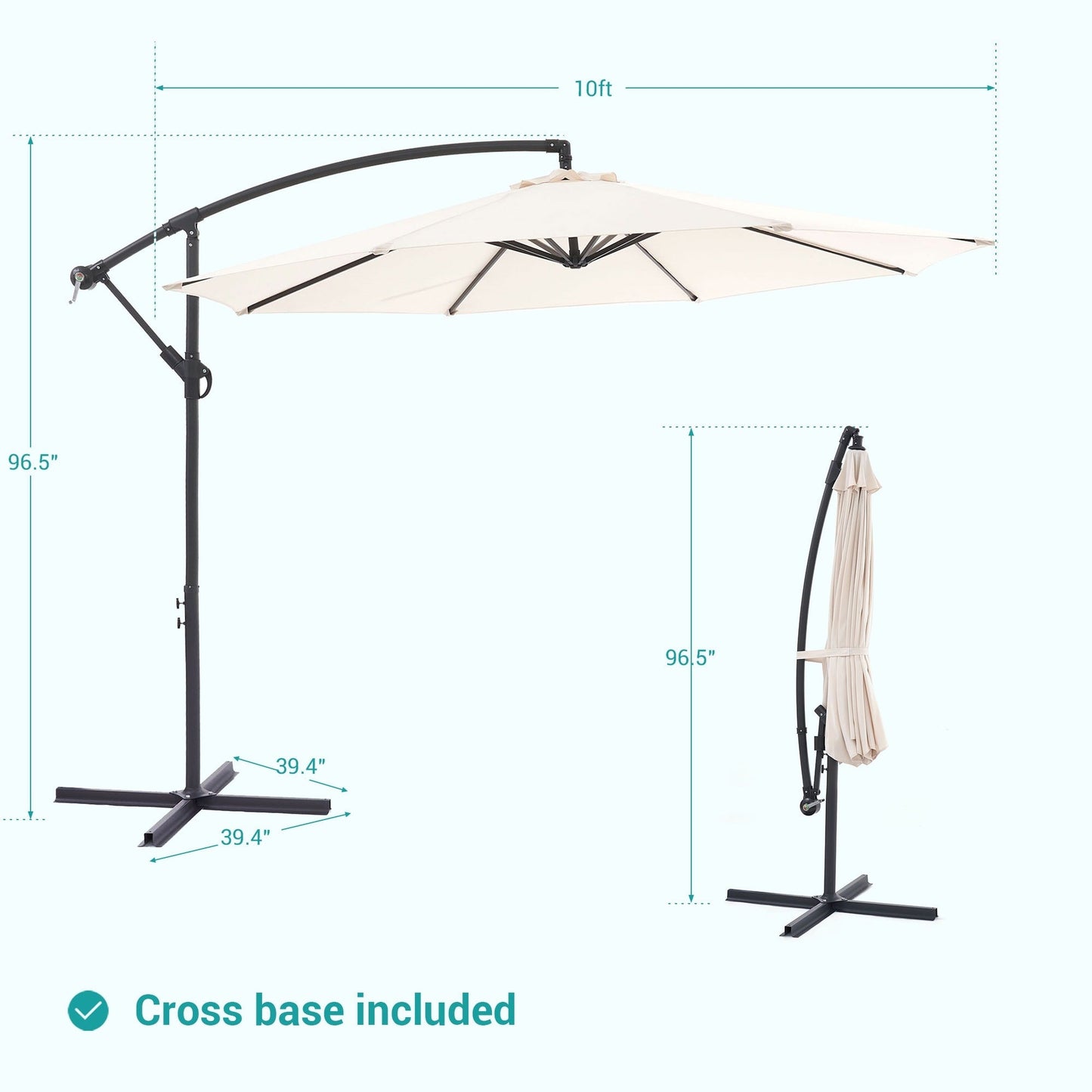 Parasol de jardin déporté BONOSUKI 10 pieds, parasol suspendu d'extérieur