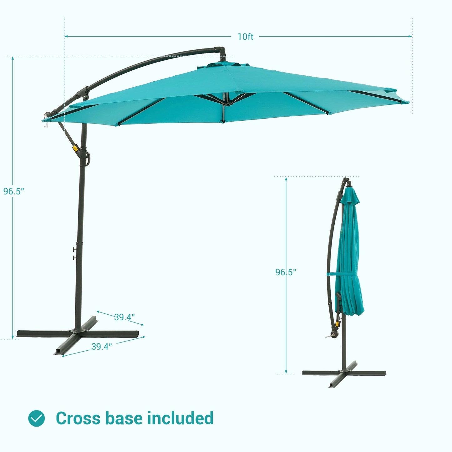 Parasol de jardin déporté BONOSUKI 10 pieds, parasol suspendu d'extérieur