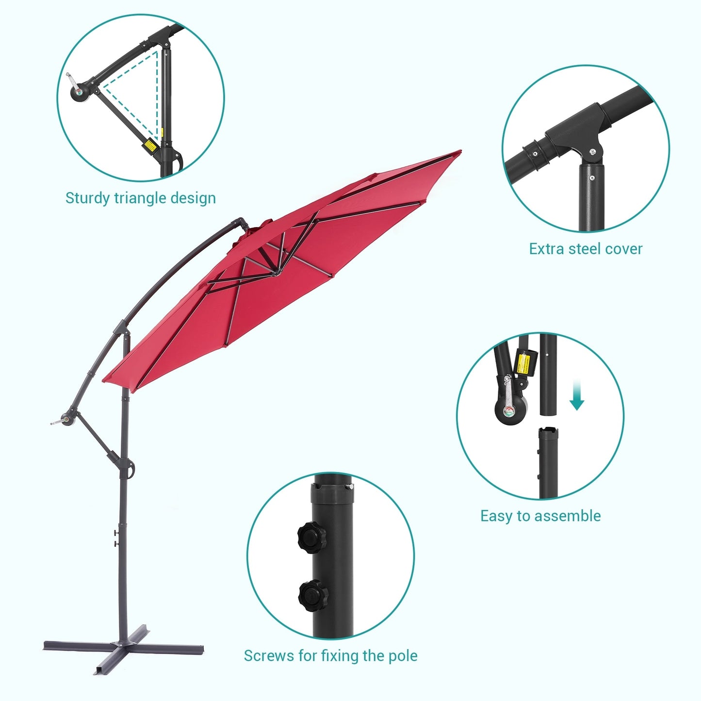 Parasol de jardin déporté BONOSUKI 10 pieds, parasol suspendu d'extérieur