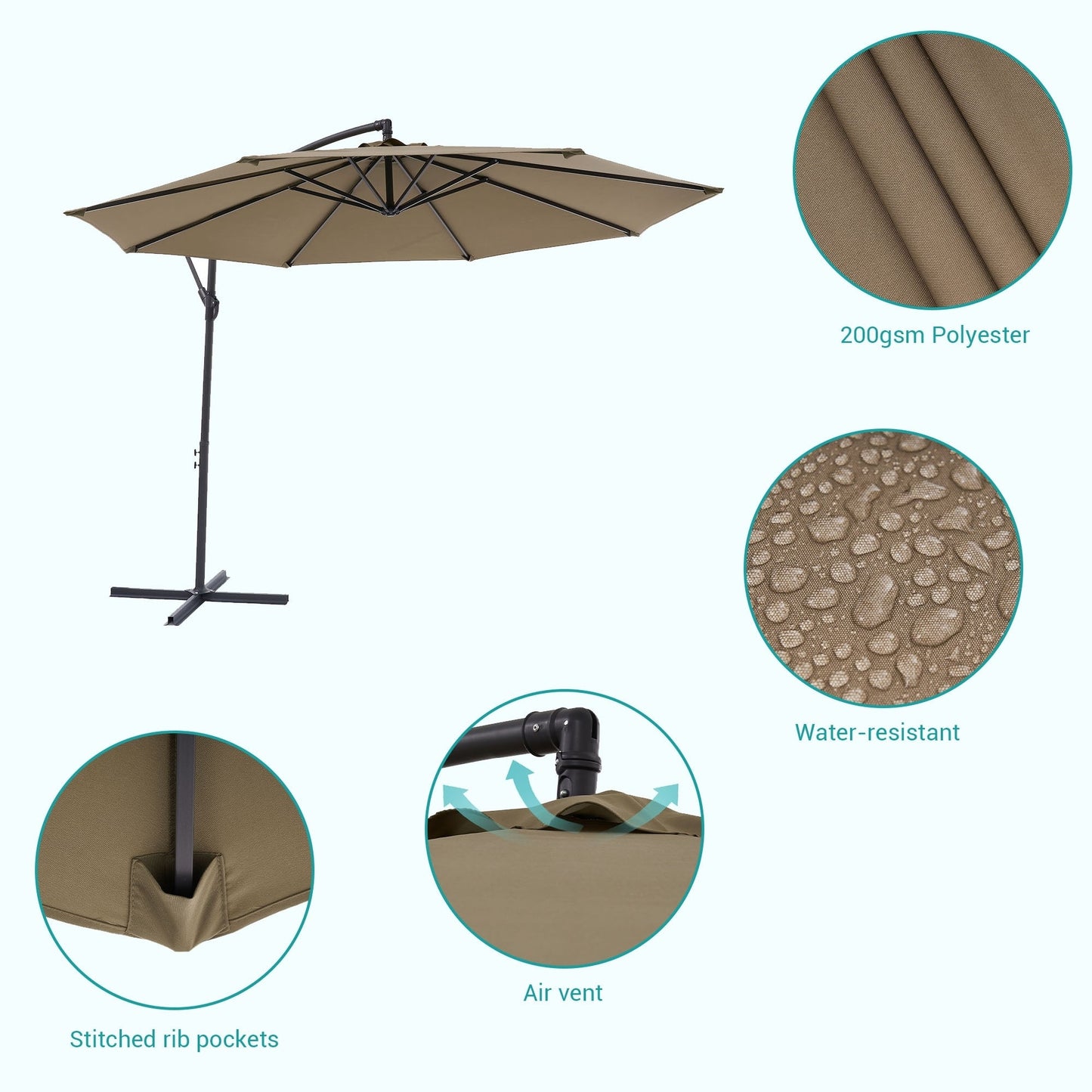 Parasol de jardin déporté BONOSUKI 10 pieds, parasol suspendu d'extérieur