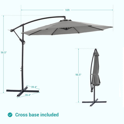 Parasol de jardin déporté BONOSUKI 10 pieds, parasol suspendu d'extérieur