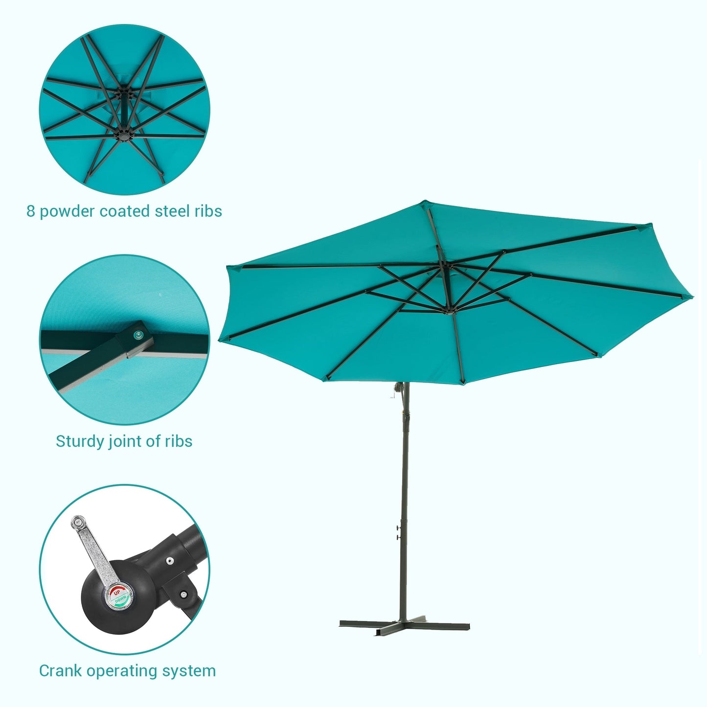 Parasol de jardin déporté BONOSUKI 10 pieds, parasol suspendu d'extérieur