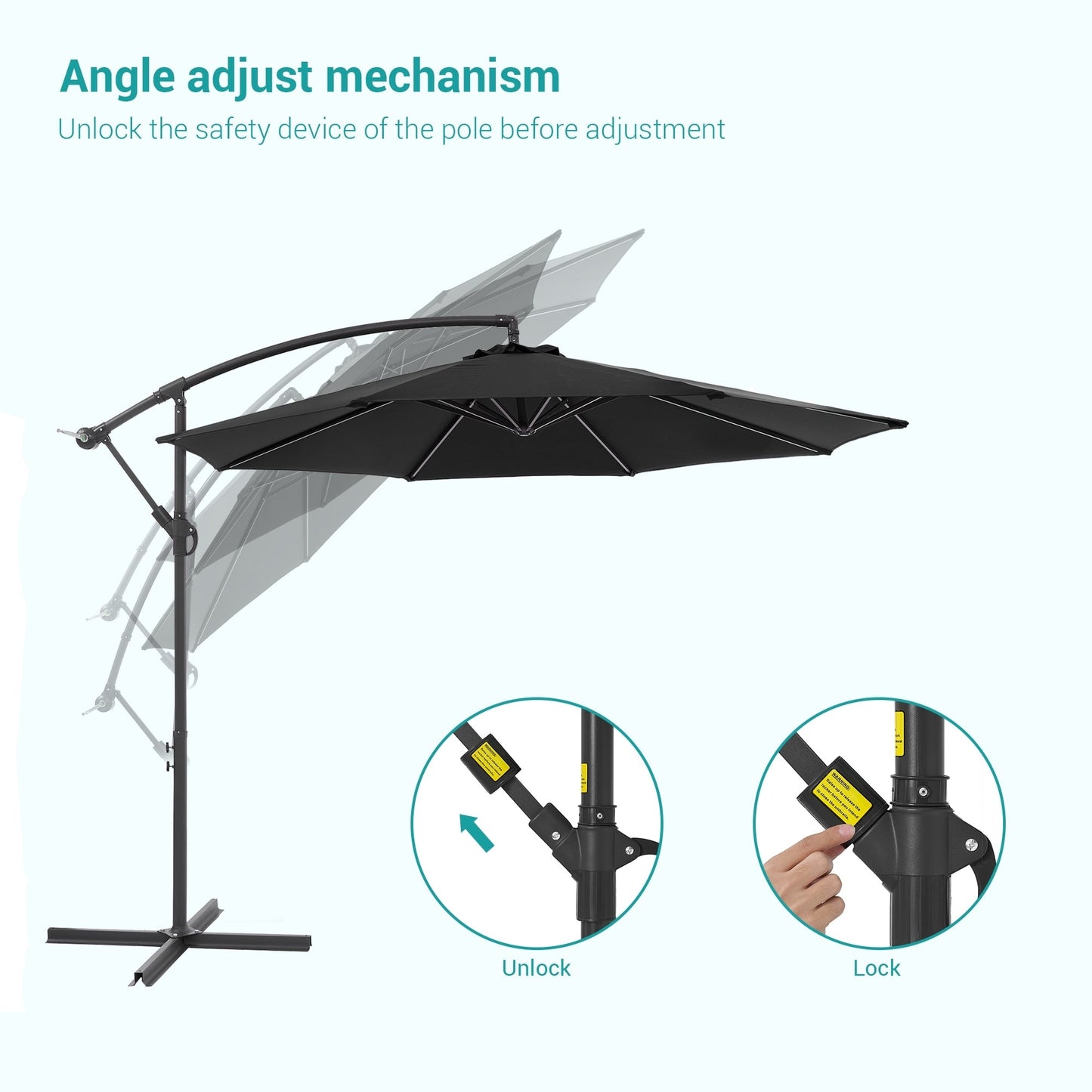 Parasol de jardin déporté BONOSUKI 10 pieds, parasol suspendu d'extérieur