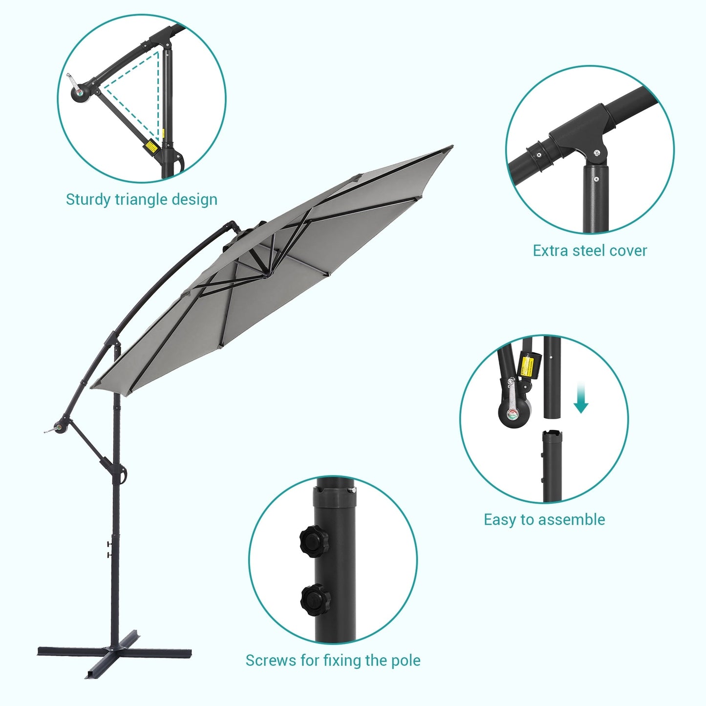 Parasol de jardin déporté BONOSUKI 10 pieds, parasol suspendu d'extérieur