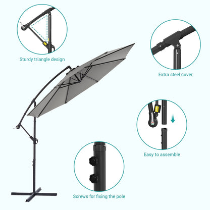 Parasol de jardin déporté BONOSUKI 10 pieds, parasol suspendu d'extérieur