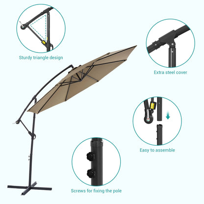 Parasol de jardin déporté BONOSUKI 10 pieds, parasol suspendu d'extérieur