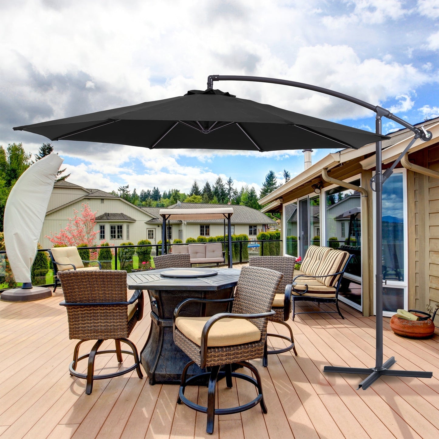 Parasol de jardin déporté BONOSUKI 10 pieds, parasol suspendu d'extérieur