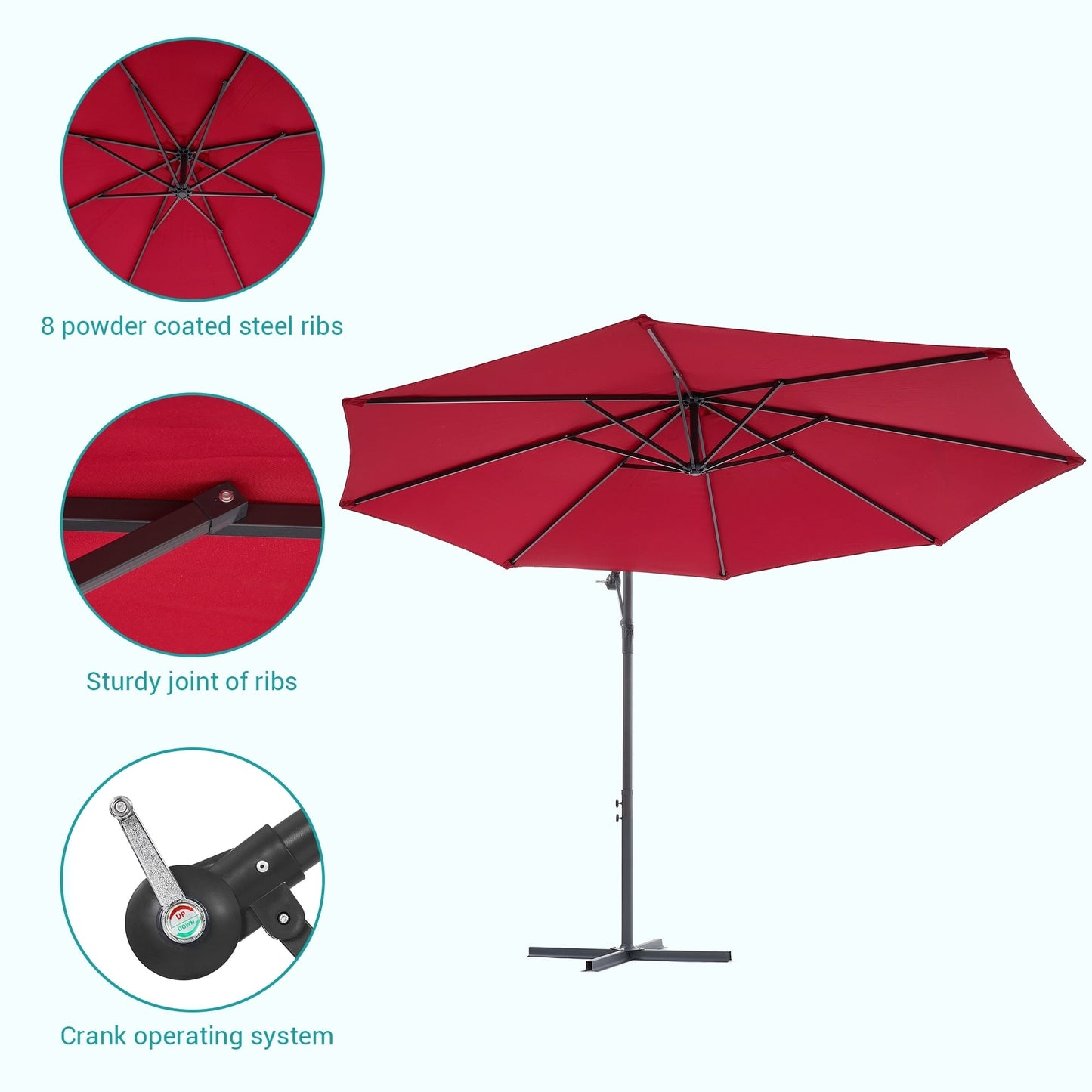 Parasol de jardin déporté BONOSUKI 10 pieds, parasol suspendu d'extérieur