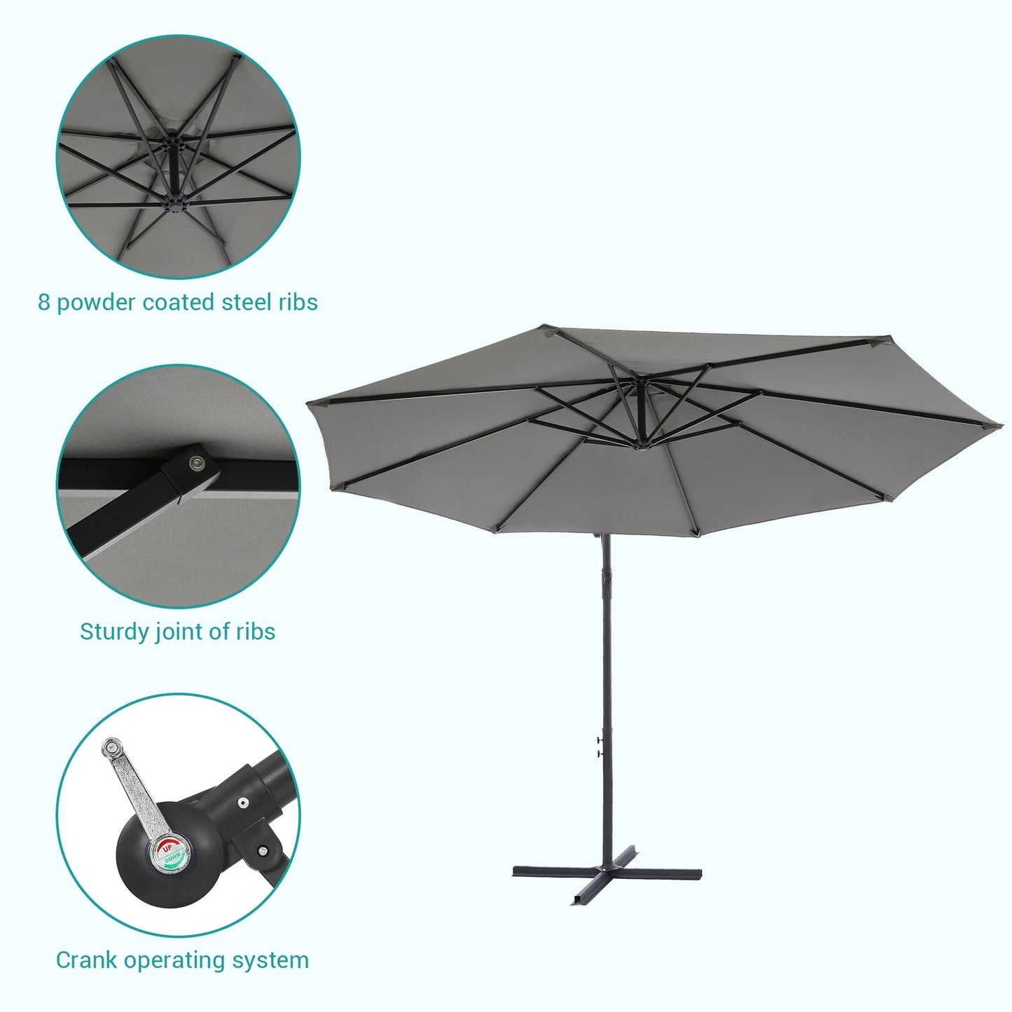 Parasol de jardin déporté BONOSUKI 10 pieds, parasol suspendu d'extérieur