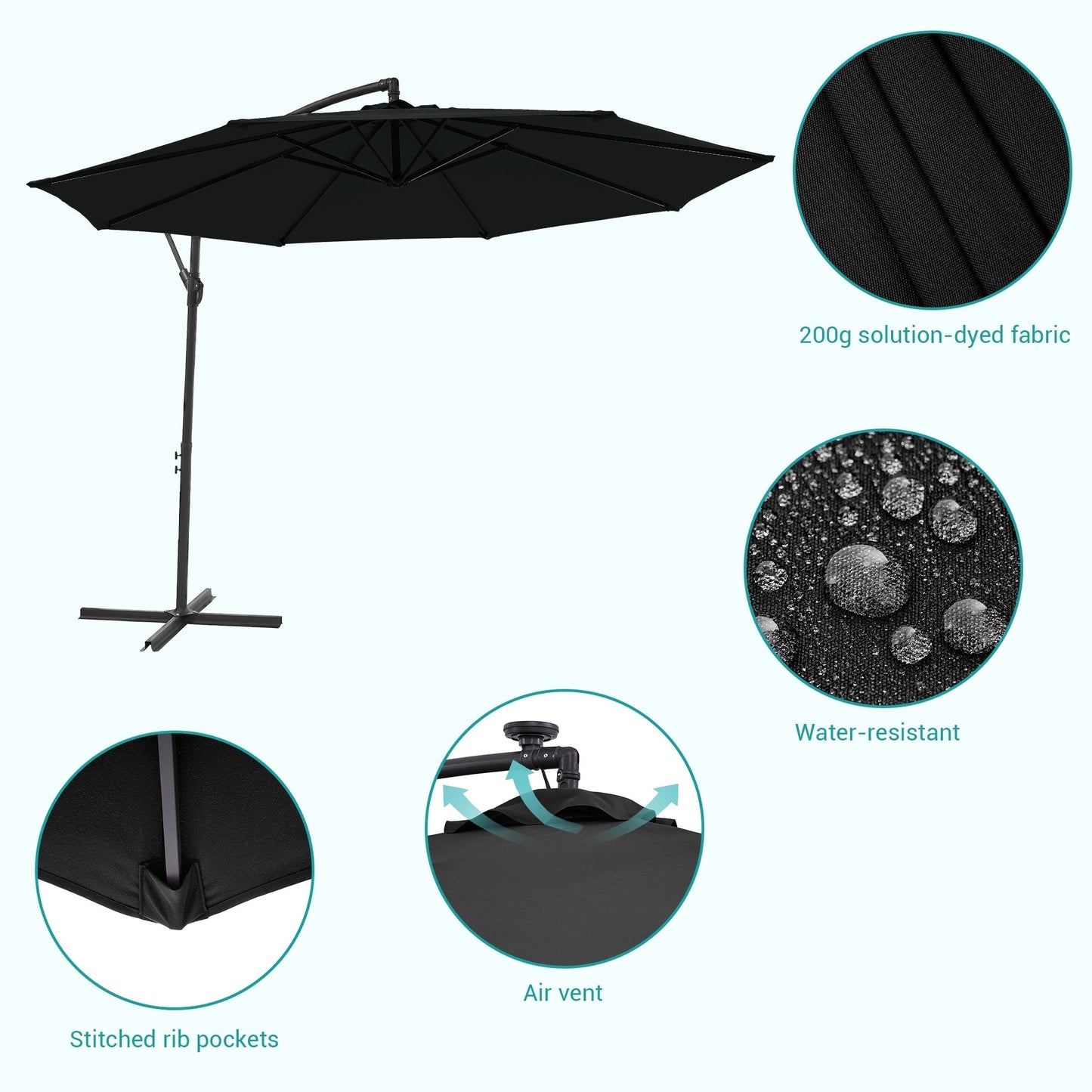 Parasol de jardin déporté BONOSUKI 10 pieds, parasol suspendu d'extérieur