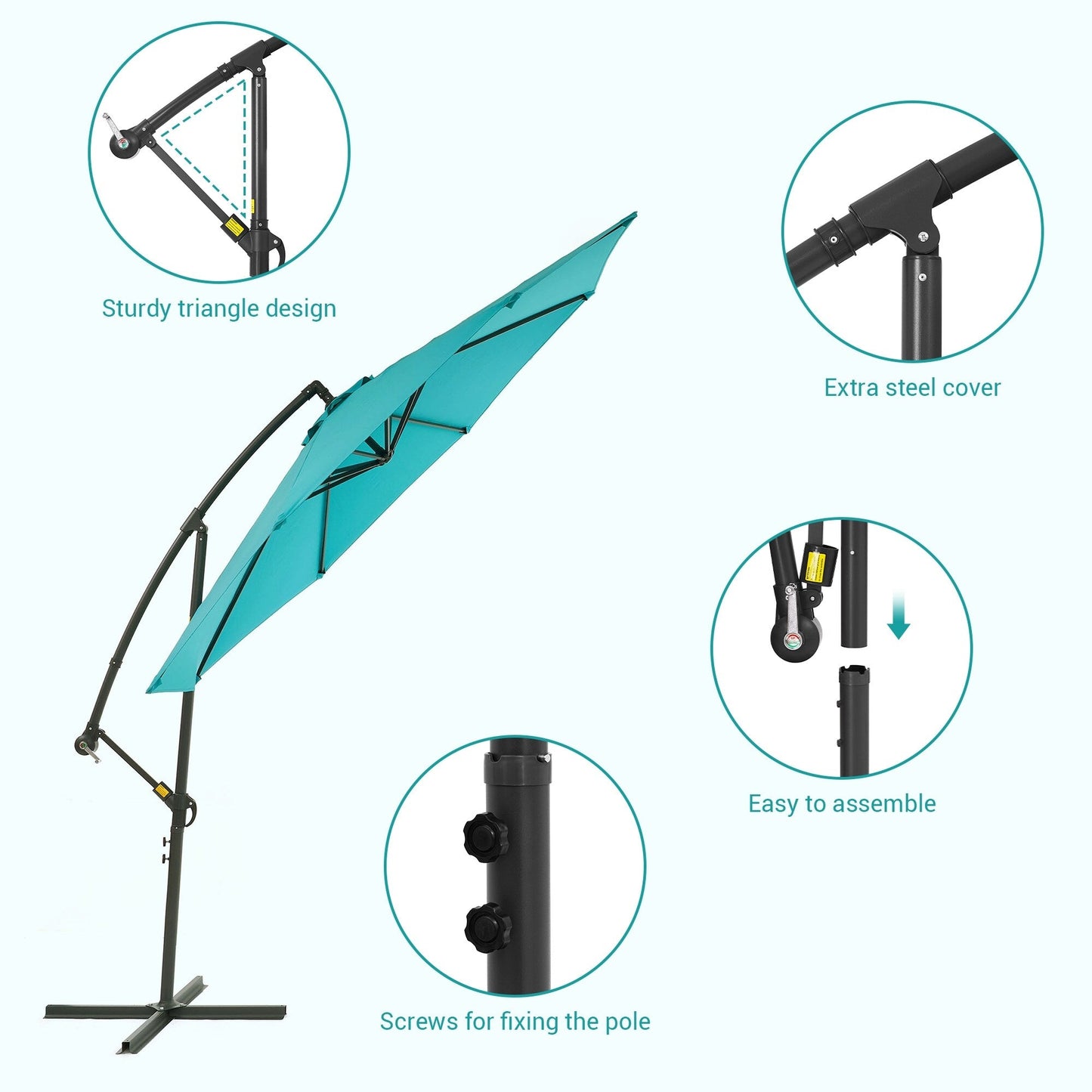 Parasol de jardin déporté BONOSUKI 10 pieds, parasol suspendu d'extérieur
